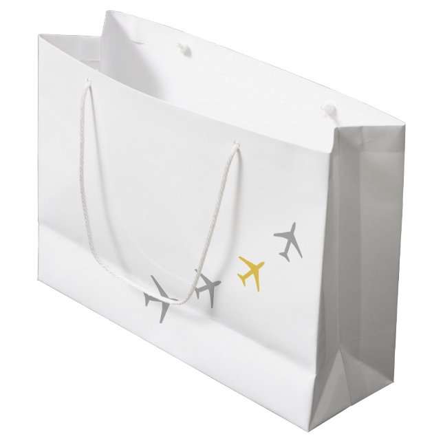 Gelbe graue Flugzeug Flugzeuge Fly Airways Große Geschenktüte (Vorderseite Schrägansicht)