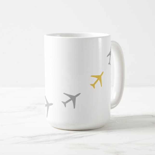 Gelbe graue Flugzeug Flugzeuge Fly Airways Kaffeetasse (VorderseiteRechts)