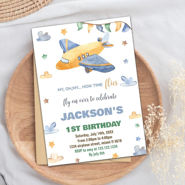 Gelbe graue Flugzeuge zum Geburtstag Einladungen (Yellow Gray Airplane Birthday Invitations)