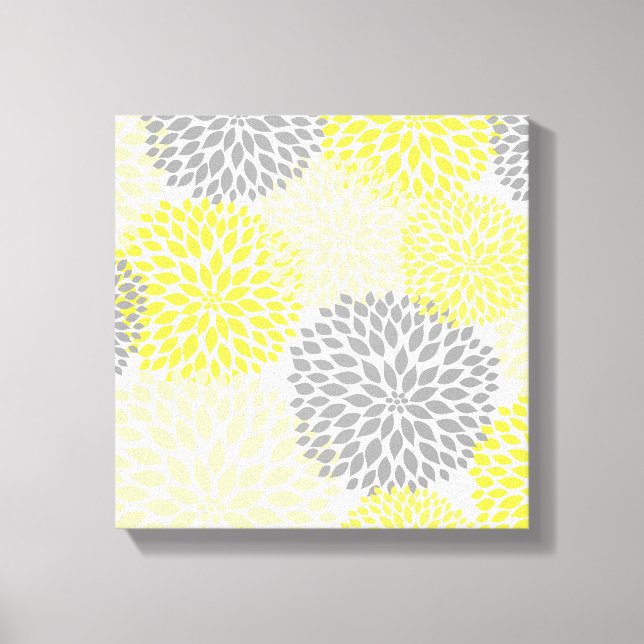 Gelbe graue, moderne Dahlienblütenkunst Leinwanddruck (Vorderseite)