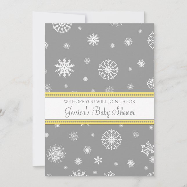 Gelbe graue Schnee-Weihnachtsbrauch-Babyparty Einladung (Vorderseite)