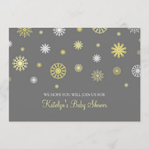 Gelbe graue Schnee-Weihnachtsbrauch-Babyparty Einladung