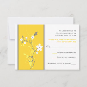 Gelbe, Graue, Weiße Florale Hochzeits-RSVP-Karte Einladung