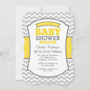 Gelbe graue Zickzack Babydusche Einladung