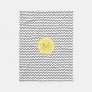 Gelbe graues Weiß-Zickzack Muster-Monogramm-Decke Fleecedecke