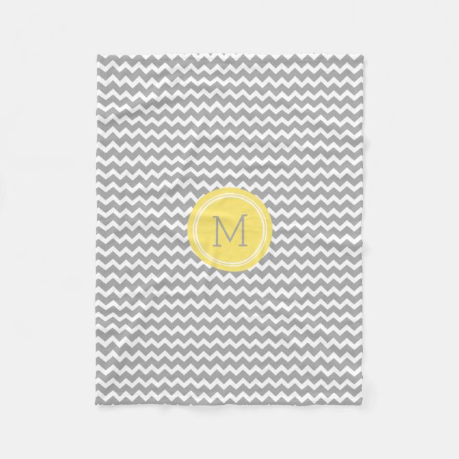 Gelbe graues Weiß-Zickzack Muster-Monogramm-Decke Fleecedecke (Vorderseite)