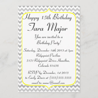 Gelbe Grenze und graue Zickzack Geburtstagseinladu Einladung