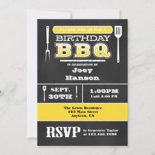 Gelbe GRILLEN Birthday Chalkboard Einladung