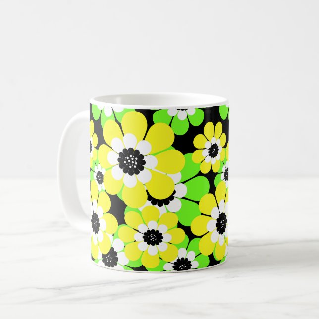 Gelbe grüne Blume Kaffeetasse (Vorderseite Links)
