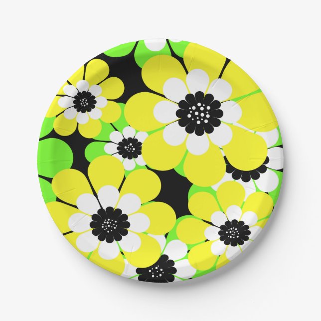 Gelbe grüne Blume Pappteller (Vorderseite)
