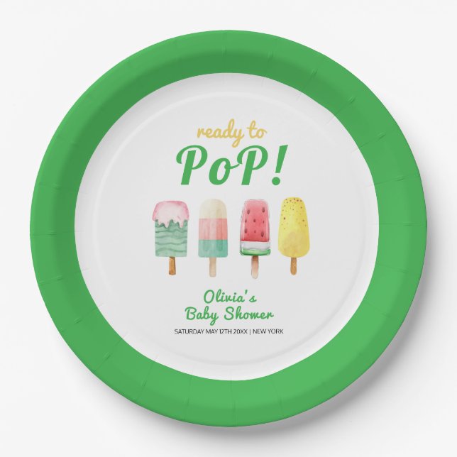 Gelbe grüne Eiscreme für den Pop Babydusche Pappteller (Vorderseite)