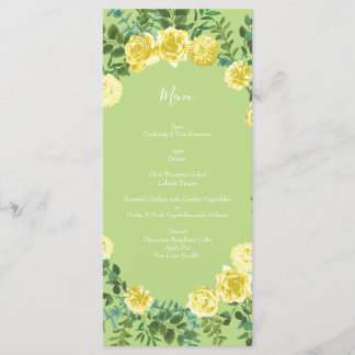 Gelbe & Grüne Frühlingsrose Vintage-Hochzeit Menükarte