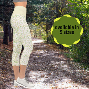 Gelbe Grüne Natur Fern Leaf Muster auf Weiß Capri Leggings