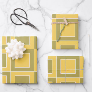 Gelbe grüne Quadrate Geometrisches Muster Geschenkpapier Set