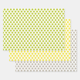 Gelbe, grüne und graue Polka-Punkte Geschenkpapier Set