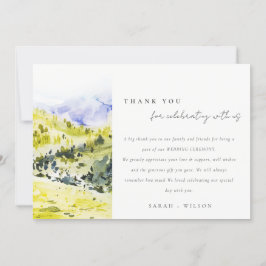 Gelbe grüne Wasserfarbenwelt Hügel Hochzeiten Dankeskarte