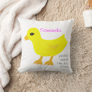 Gelbe Gummi-Ente Geburtsdetails Rosa Kissen
