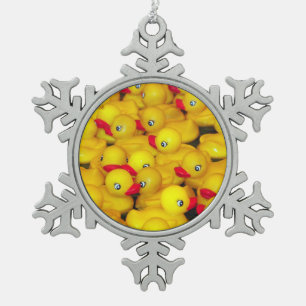 Gelbe Gummi-Enten drucken Weihnachtsschmuck Schneeflocken Zinn-Ornament