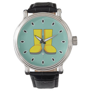 Gelbe Gummi-Regenstiefel Armbanduhr