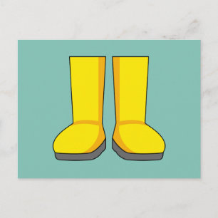 Gelbe Gummi-Regenstiefel Feiertagspostkarte