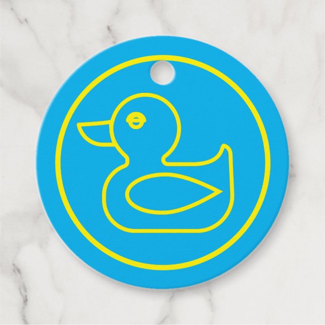 Gelbe Gummiente auf Personalisiertem Blau Geschenkanhänger (Vorderseite)