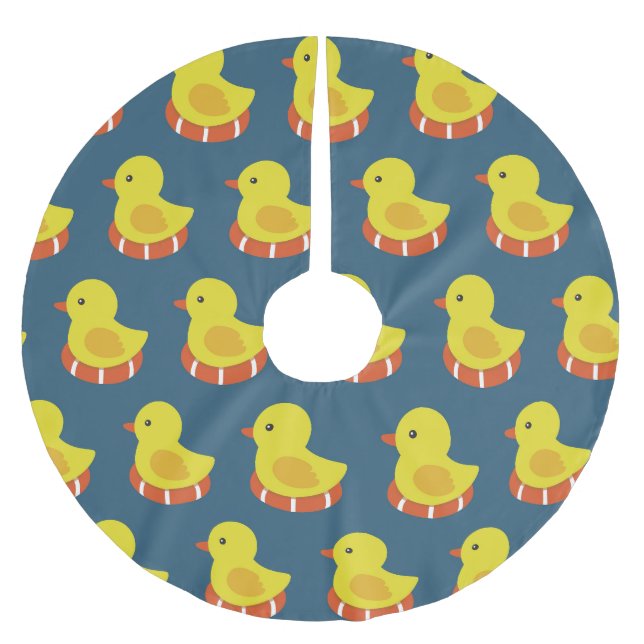 Gelbe Gummiente, niedlich, nahtlos. Polyester Weihnachtsbaumdecke (Vorderseite)