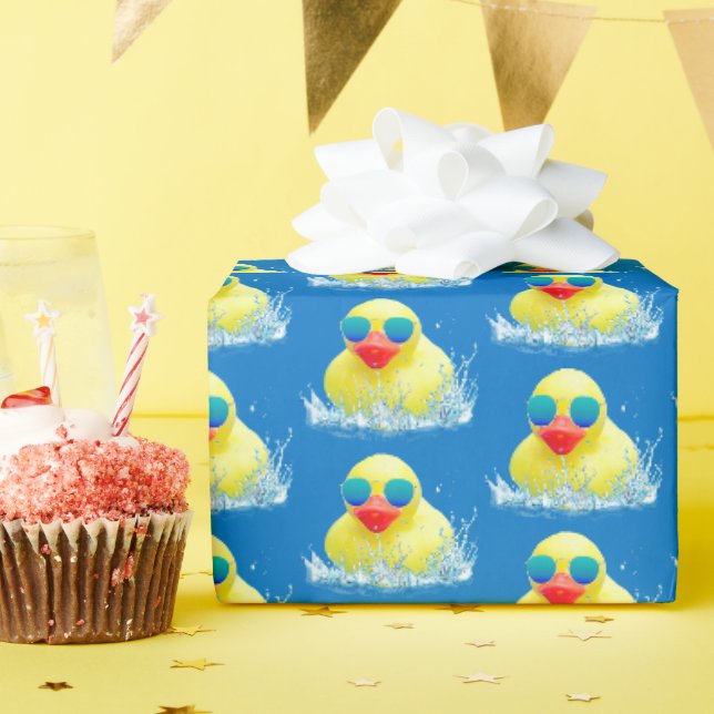 Gelbe Gummihaube mit Sonnenbrille Geschenkpapier (Geburtstagsparty)