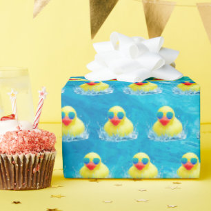 Gelbe Gummihaube mit Sonnenbrille Geschenkpapier
