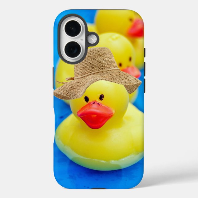 Gelbe Gummiklinge mit Sommerhut iPhone 16 Hülle (Rückseite)