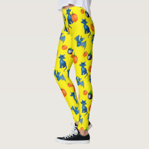 Gelbe Halloween-Leggings - Schwarze Katzen und Kür Leggings