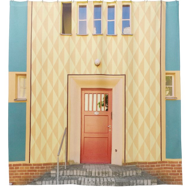 Gelbe Hausdarstellung Duschvorhang (Vorderseite)