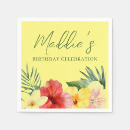 Gelbe hawaiianische Blumen zum Geburtstag Serviette
