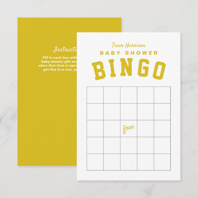 Gelbe Heckklappe Thema Babydusche BINGO-Karte Einladung (Vorne/Hinten)