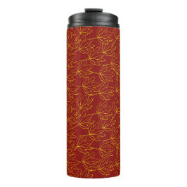 gelbe Herbstblätter auf braun Thermosbecher