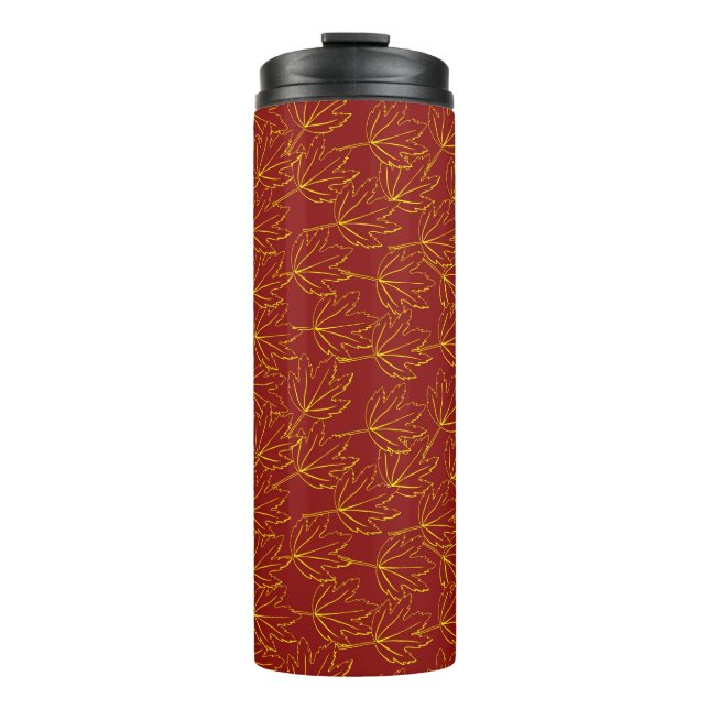 gelbe Herbstblätter auf braun Thermosbecher (Vorderseite)