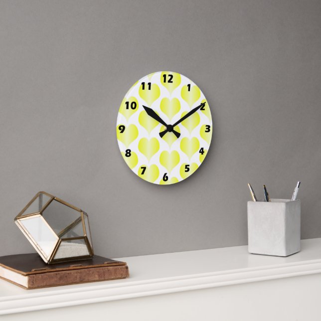 Gelbe Herzen Design Runde Wanduhr (Büro)