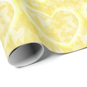 Gelbe Herzen mit Schmetterlingsüberlagerung Geschenkpapier