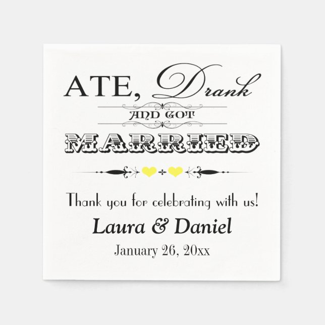 Gelbe Herzen, Scrolls Hochzeiten von Napkins Serviette (Vorderseite)