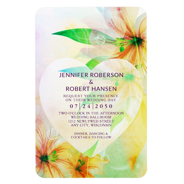 Gelbe Hibiskus Blume Herzklopfen Hochzeit Magnet (Vertikal)