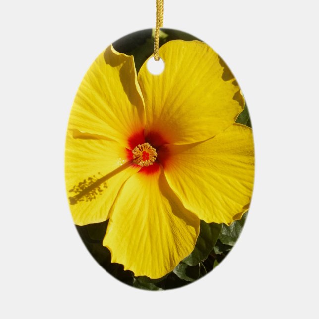 Gelbe Hibiskus Blume Keramikornament (Vorne)