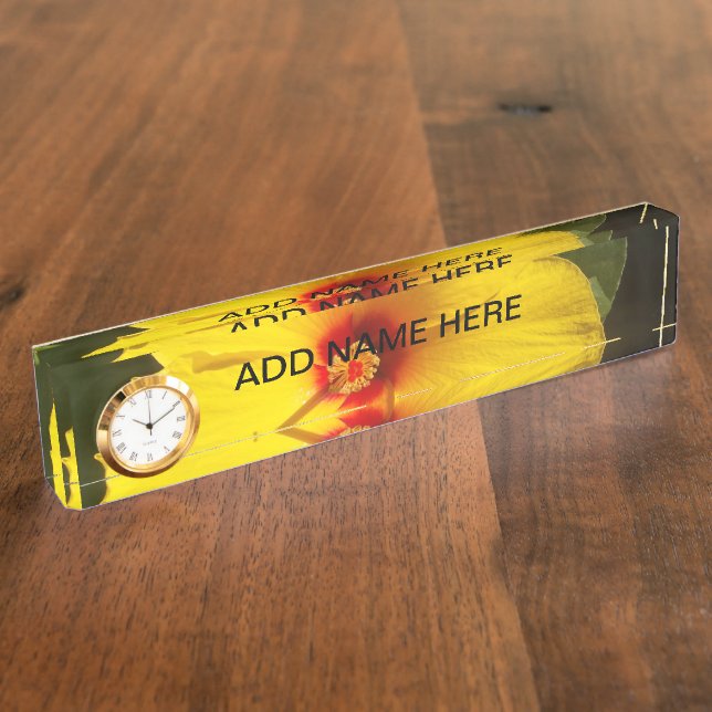 Gelbe Hibiskus Blume Namensplakette (Seite)