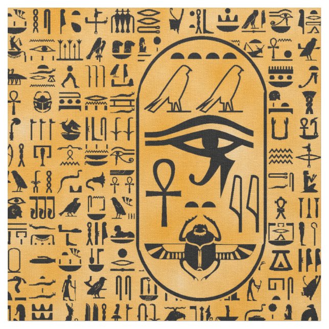 Gelbe Hieroglyphen Stoff (Nahaufnahme)