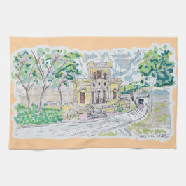 Gelbe historische Villa Geschirrtuch