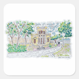 Gelbe historische Villa Quadratischer Aufkleber