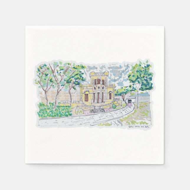 Gelbe historische Villa Serviette (Vorderseite)