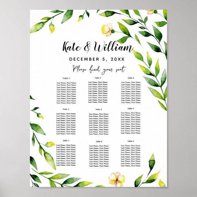 Gelbe Hochzeit Blumenplan Party/Hochzeit Poster (Vorne)