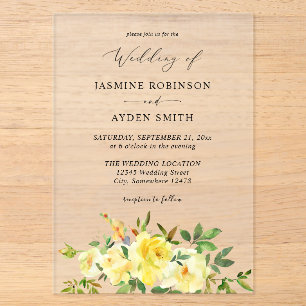 Gelbe Hochzeit mit Blumen  Acryleinladungen