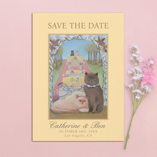 Gelbe Hochzeit rettet das Date Cat Couple Save The Date (Von Creator hochgeladen)