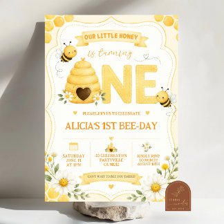 Gelbe Honig-Daisy First-Bee-Day-Einladung Einladung