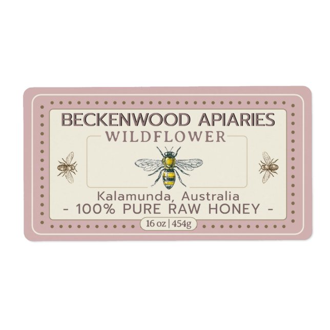 Gelbe Honigbiene Label Apiary Rose Border (Vorne)